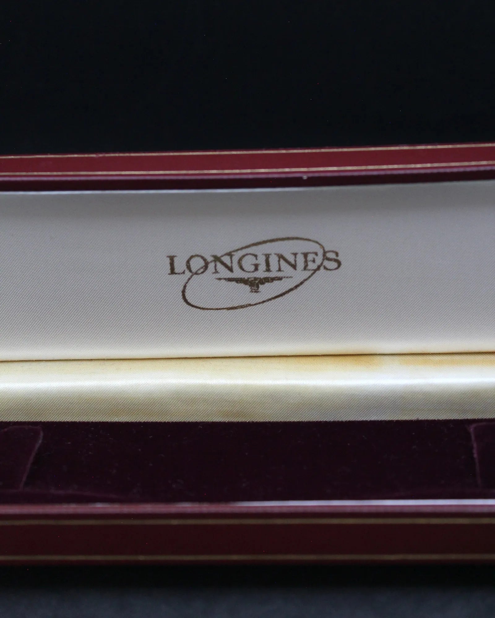 Vintage Longines Red Slender Clamshell Watch Box with Iconic Oval Logo – (ca. 1957-1965)